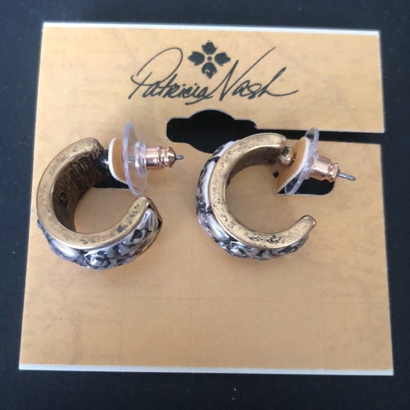 Patricia Nash Not So Basics Tooled Inset Hoop Earrings Two Tone NWT - Picture 10 of 12